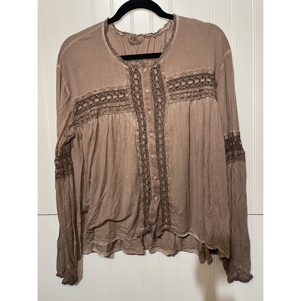 POL Clothing Lace Long Sleeve Top Women's Size S P227
